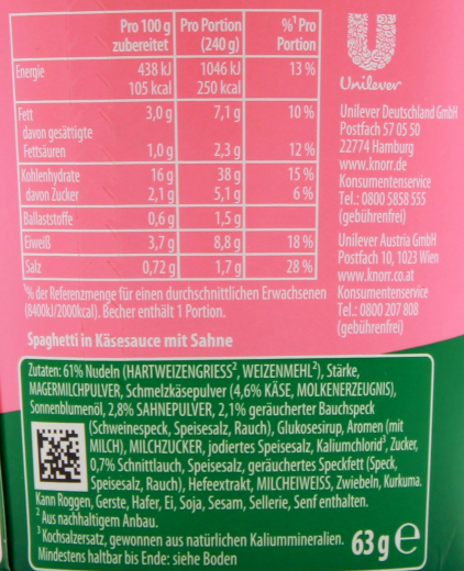 Knorr Pasta Pot Käse & Sahne, 8 x 63g Becher