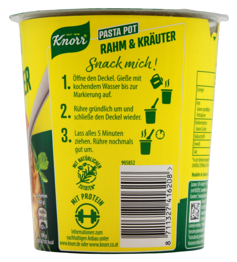 Knorr Pasta Pot Rahm & Kräuter, 8 x 62g Becher