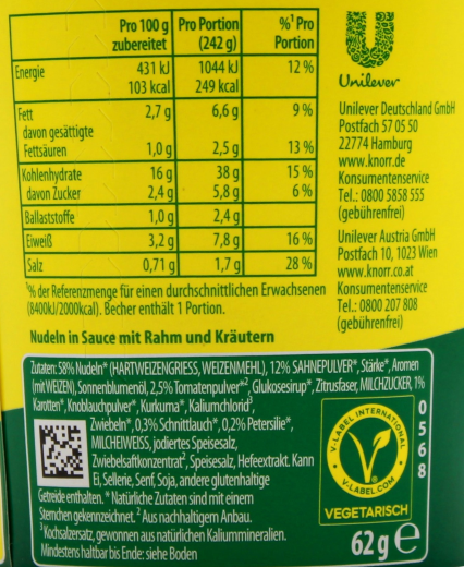 Knorr Pasta Pot Rahm & Kräuter, 8 x 62g Becher