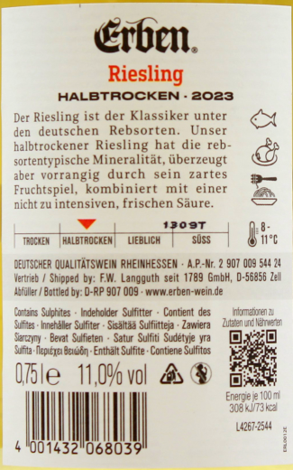 Erben Riesling Weißwein halbtrocken 11% vol., 6 x 0.75 l Flasche