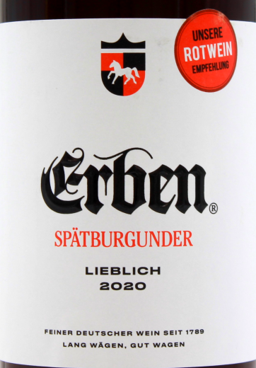 Erben Spätburgunder Rotwein lieblich 10.5% vol., 6 x 0.75 l Flasche