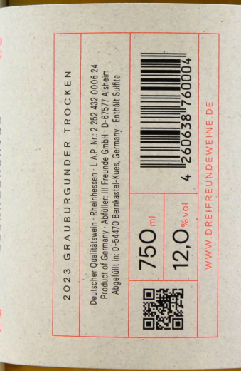 III Freunde Grauburgunder Weißwein trocken 12% vol., 6 x 0.75 l Flasche