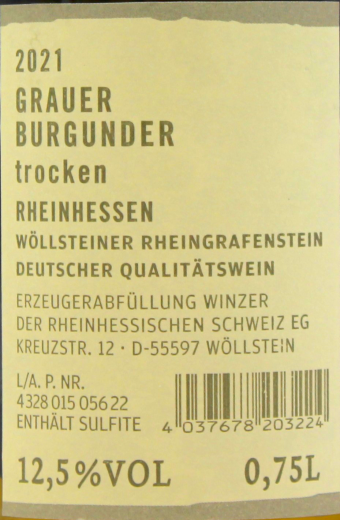 Winzer der Rheinhessischen Schweiz Grauer Burgunder Weißwein trocken 12.5% vol., 6 x 0.75 l Flasche