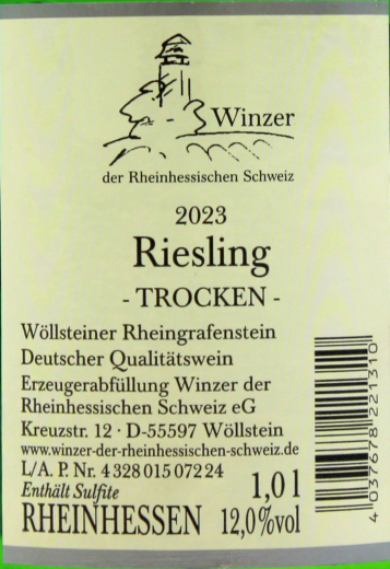 Winzer der Rheinhessischen Schweiz Riesling Weißwein trocken 12% vol., 6 x 1 l Flasche