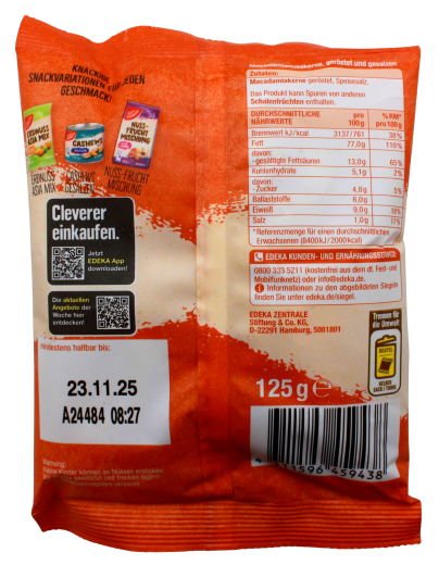 Gut & Günstig Macadamias gesalzen und geröstet, 8 x 125g Beutel