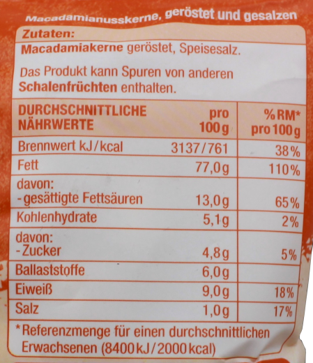 Gut & Günstig Macadamias gesalzen und geröstet, 8 x 125g Beutel