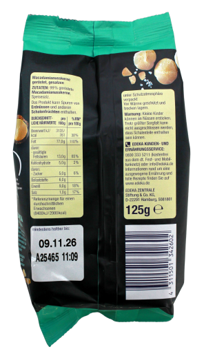 Hezstücke Macadamia-Nüsse geröstet und gesalzen, 7 x 125g Beutel