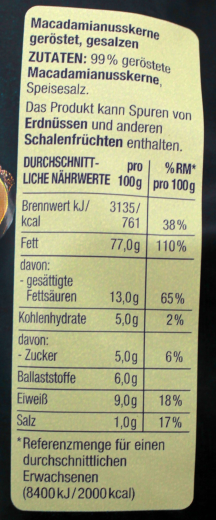 Hezstücke Macadamia-Nüsse geröstet und gesalzen, 7 x 125g Beutel
