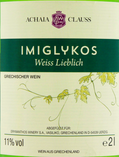 Achaia Clauss Imiglykos Weißwein lieblich 11% vol., 6 x 2 l Flasche