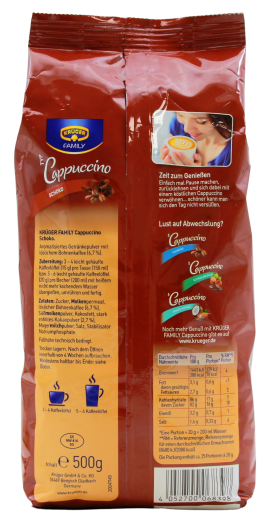 Krüger Family Cappuccino Schoko Getränkepulver, 6 x 500g Beutel