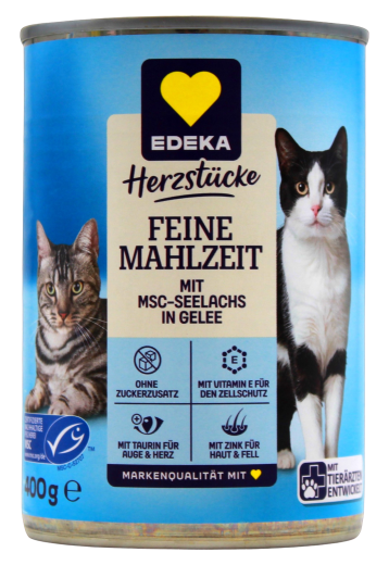 Edeka Herzstücke Katzenfutter Feine Mahlzeit mit MSC-Seelachs in Geele, 20 x 400g Dose
