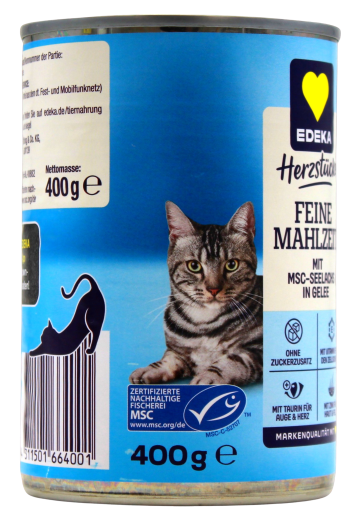 Herzstücke Katzenfutter Feine Mahlzeit mit MSC-Seelachs in Geele, 12 x 415g Dose