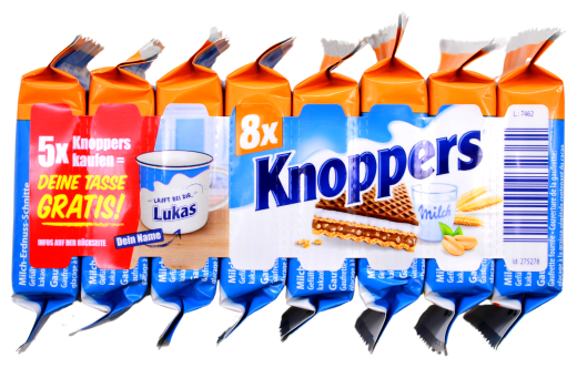 Knoppers Erdnuss Waffelschnitte 8 Stück, 16 x 200g Packung