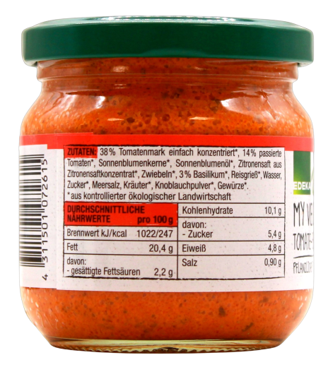 Bio My Veggie pflanzlicher Brotaufstrich Tomate-Basilikum vegan, 6 x 180g Glas