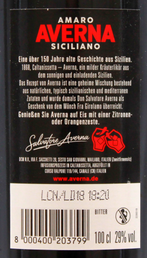 Averna Amaro Siciliano Likör 29% vol., 1 x 1 l Flasche
