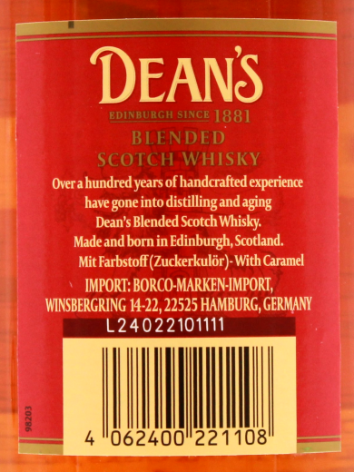 Dean's Blended Scotch Whisky 40% vol., 6 x 0.7 l Flasche