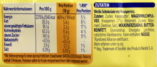 Nestle Die Weiße Crisp Schokolade, 18 x 90g Tafel