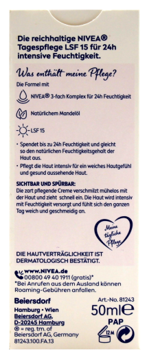 Nivea reichhaltige Tagespflege mit Mandelöl für trockene Haut LSF 15, 3 x 50ml Tube
