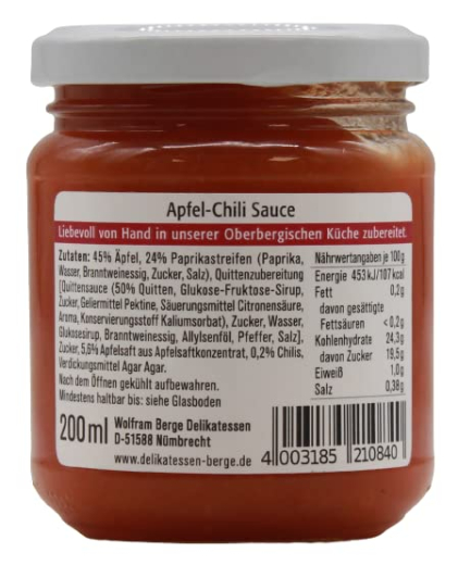 Wolfram Berge Apfel-Chii Sauce, 3 x 200ml Glas