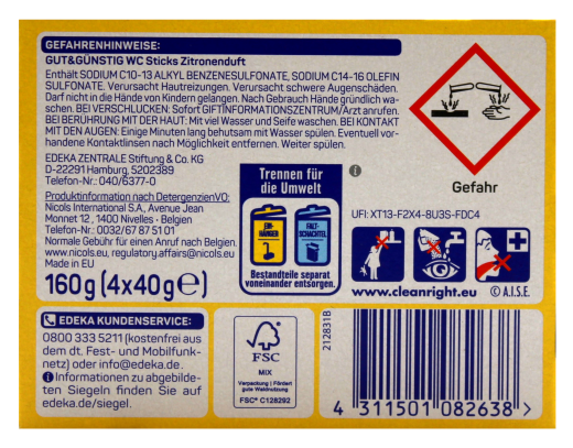 WC Sticks mit Zitronenduft, 11 x 160g Packung