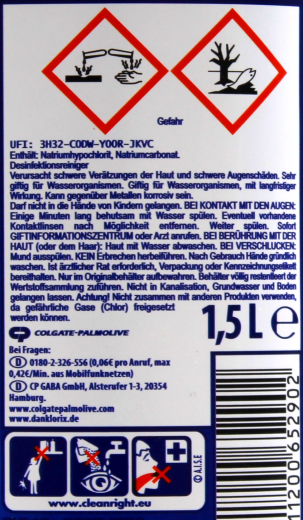 Danklorix Hygiene-Reiniger mit Aktiv Chlor, 4 x 1.5 l Flasche