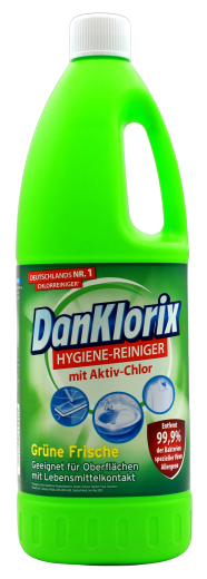 Danklorix Hygiene-Reiniger mit Aktiv Chlor grüne Frische, 4 x 1.5 l Flasche