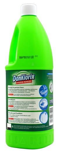 Danklorix Hygiene-Reiniger mit Aktiv Chlor grüne Frische, 4 x 1.5 l Flasche