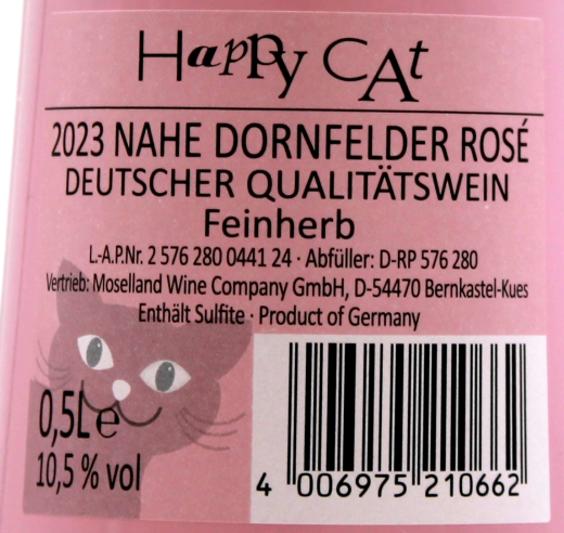 Happy Cat Nahe Dornfelder Rosewein feinherb 10.5% vol., 12 x 0.5 l Flasche