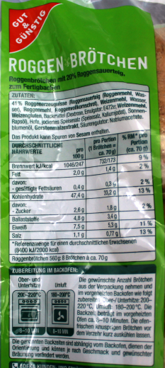 Gut & Günstig Roggenbrötchen 6 x 560g Beutel