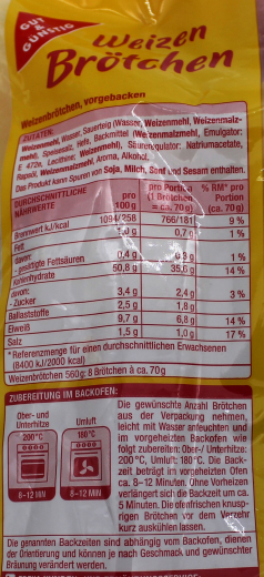 Gut & Günstig Weizenbrötchen, 6 x 560g Beutel