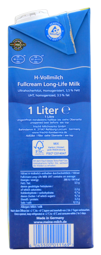 frischli H-Vollmilch 3.5% Fett, 12 x 1 l Getränkekarton