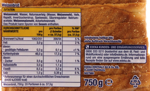 Gut & Günstig American Style Sandwich Toast, 5 x 750g Beutel