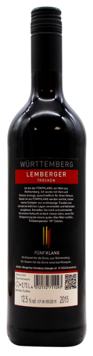 Fünfklang Lemberger Württemberg Rotwein trocken 12,5% vol., 6 x 0.75 l Flasche