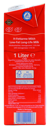 frischli H-Fettarme Milch 1.5% Fett, 12 x 1 l Getränkekarton