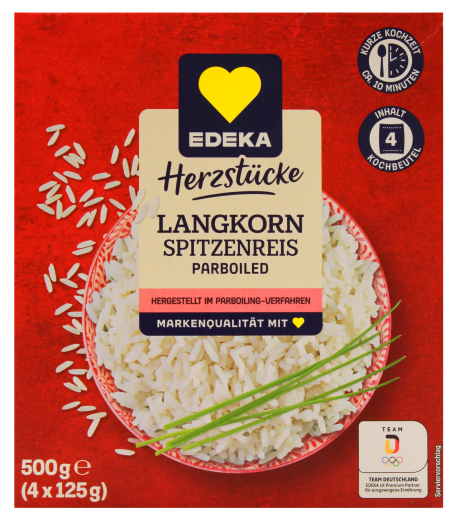 Herzstücke Lankorn Spitzenreis Parboiled im Kochbeutel, 8 x 500g Packung
