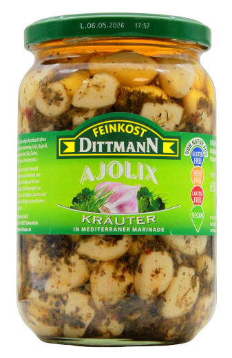 Feinkost Dittmann Ajolix Knoblauch in Kräutermarinade, 6 x 650g Glas