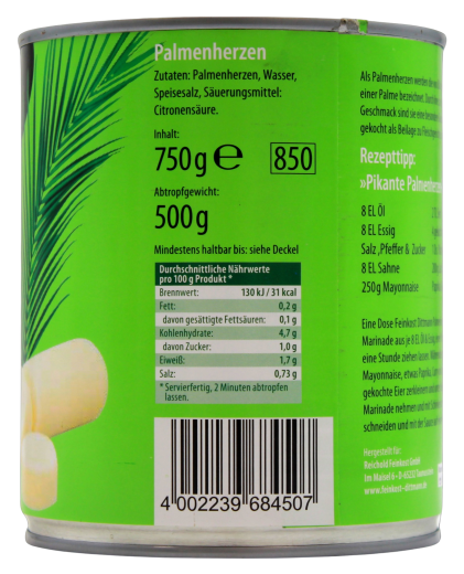 Feinkost Dittmann Palmen Herzen natur mild würzig, 6 x 500g Dose