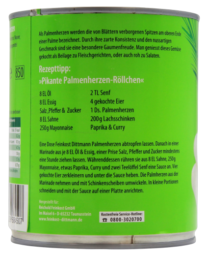 Feinkost Dittmann Palmen Herzen natur mild würzig, 6 x 500g Dose