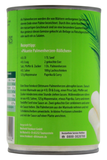 Feinkost Dittmann Palmen Herzen natur mild würzig, 6 x 220g Dose