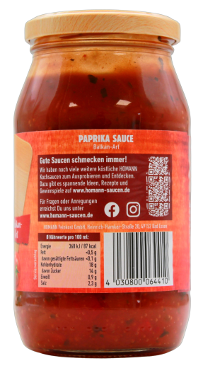 Homann Paprika Sauce Balkan-Art, 6 x 400ml Glas