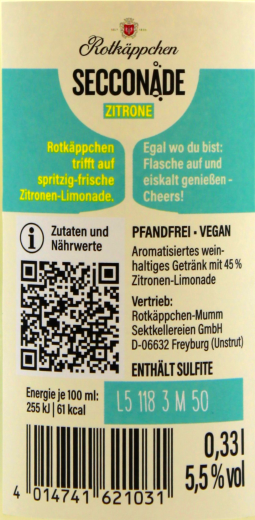 Rotkäppchen Secconade Zitrone 5,5% vol., 12 x 0.33 l Flasche