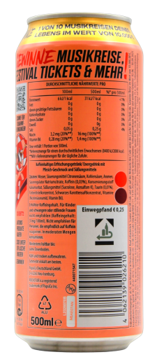 Rockstar Energy Drink Peach Flavor Zero Sugar, 12 x 0.5 l Dose EINWEG