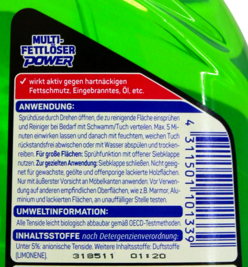 Gut & Günstig Multifettlöser Powerreinigiger, 5 x 1 l Sprüflasche