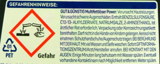 Gut & Günstig Multifettlöser Powerreinigiger, 6 x 750ml Sprüflasche