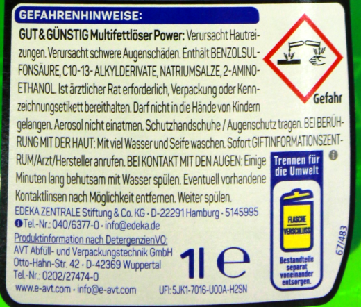 Gut & Günstig Multifettlöser Powerreinigiger, 5 x 1 l Sprüflasche