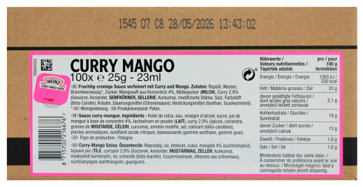 Heinz Curry Mango Sauce, 100 x 25g Schale