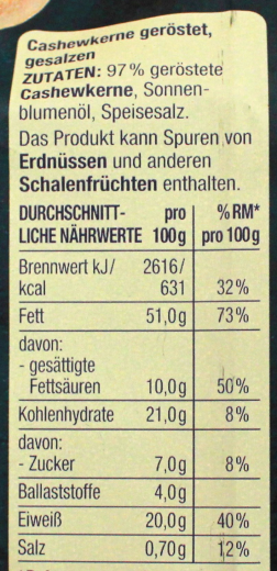 Herzstücke Cashewkerne geröstet & gesalzen, 7 x 125g Beutel