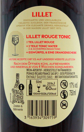 Lillet L'Aperitif Rouge 17% vol., 6 x 0.75 l Flasche