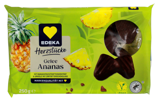 Herzstücke Gelee-Ananas mit 20% Zartbitterschokolade, 5 x 250g Schale