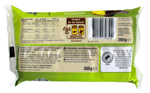 Herzstücke Gelee-Ananas mit 20% Zartbitterschokolade, 5 x 250g Schale